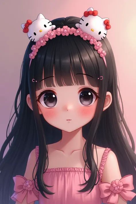 A girl with hello kitty headband and long black hair and black eyes