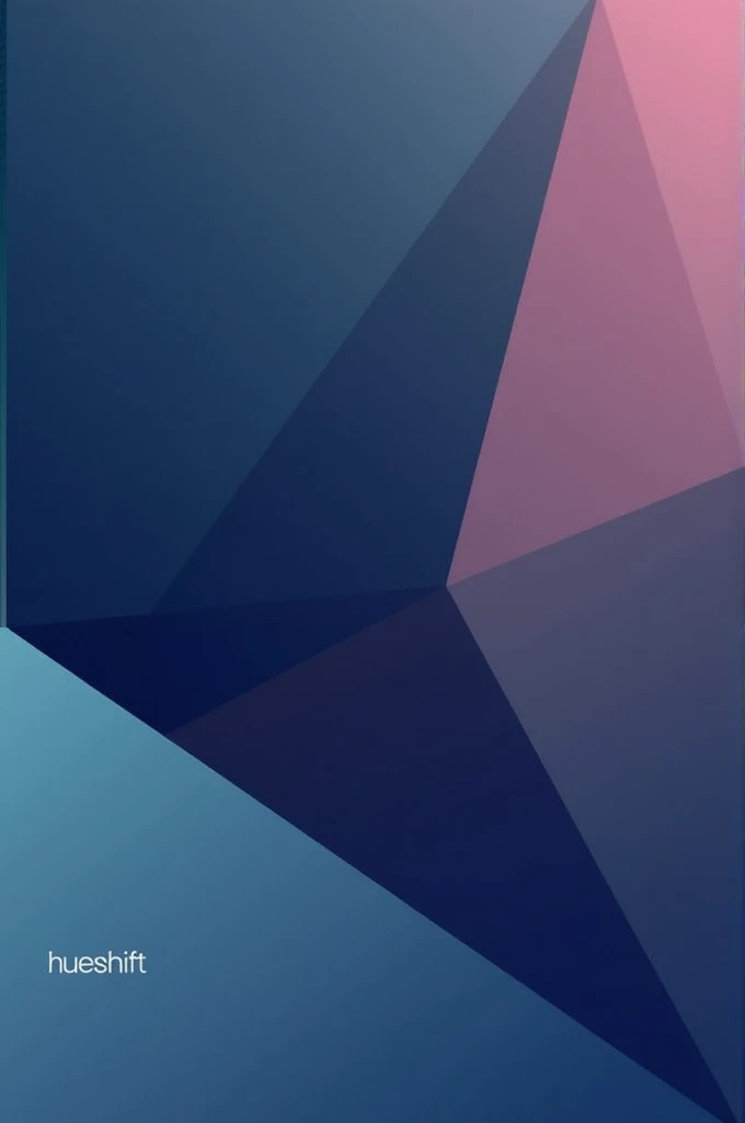  The minimalist design features a bold blend of emphatic geometric shapes and gentle gradation of colors.   Overlapping triangles in shades of dark blue and mauve create a depth effect .  In the lower left corner ,  HueShift logo engraved with a modern and...