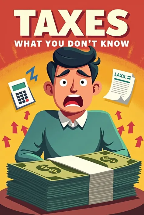  A vibrant and flashy thumbnail for a video about taxes . in the center,  a large stack of money bills and a tax bill ,  with an expression of concern or frustration from a person looking at it . In the background,  tax-related graphics or symbols ,  as th...