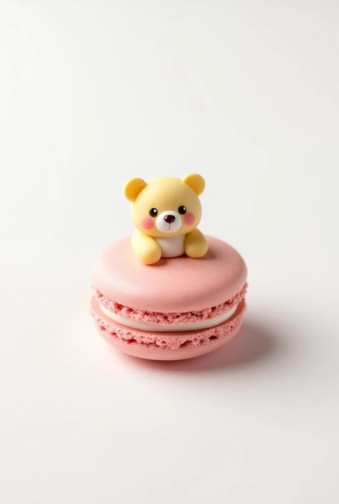 Draw 1 product image of a macaron with a bear motif。 the background is white and no people are needed。