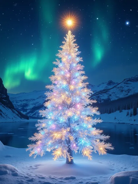 IMG_3942.CR2: ((Masterpiece)), ((ultra-detailed, 8k quality)), ((a magnificent Christmas tree made entirely of shimmering crystals and ice, standing in a frozen landscape)), ((glowing ornaments refract light into dazzling rainbows)), (the tree sparkles bri...