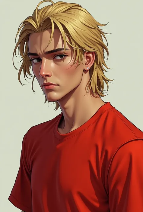 Male character blonde hair red t-shirt with black eyes for profile