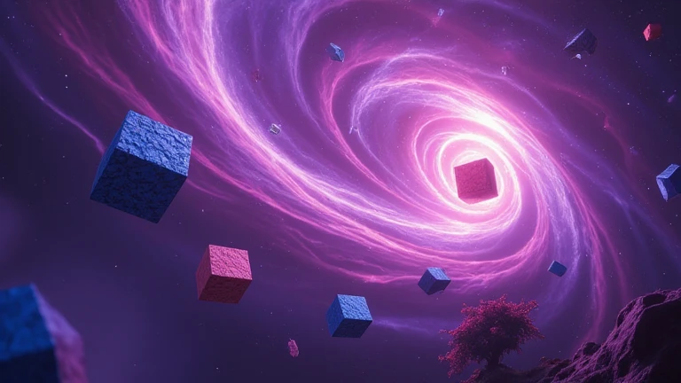 starry space purple universe with cubes instead of planets and a realist space nebula