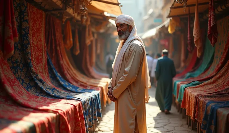  describes imam hanifah as a successful silk cloth entrepreneur, and is selling his fabrics to customers 