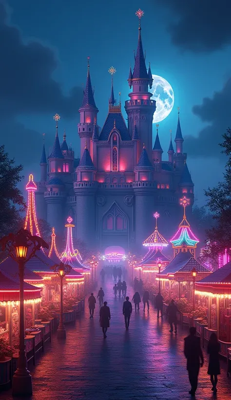 nightの遊園地、Castle、 no one、night、 imaginary、Gorgeous、beautiful、neon、Stylish