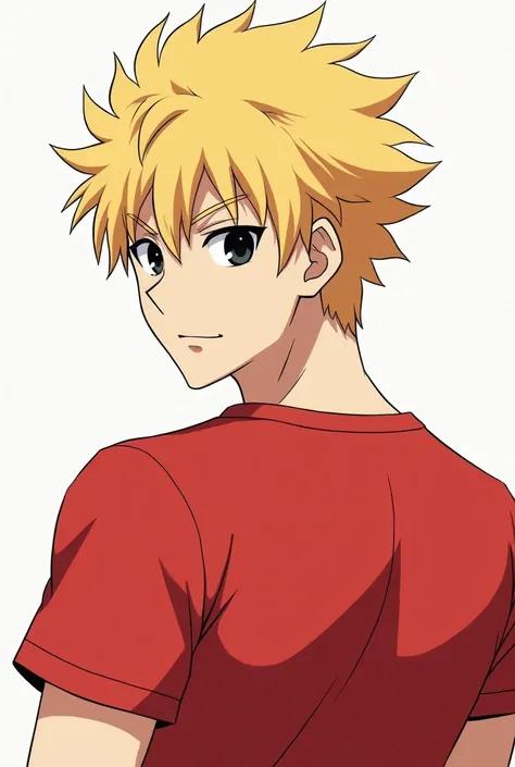 Male anime character for Black Eyes profile red t-shirt 
Blond hair 