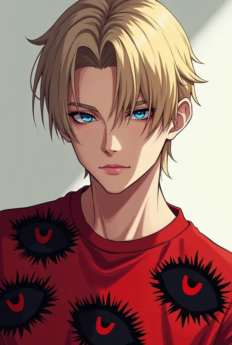 Male character blond blue eyes red black eyes t-shirt for profile 