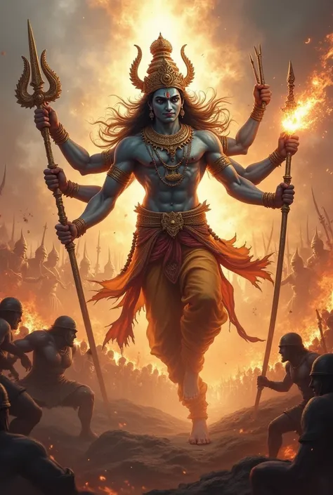 A very clear ultra HD dynamic image of muscular 
Vishnu ji  in yudh karta hui
