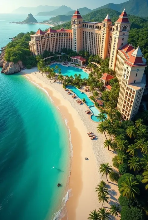 Luxury resort hotel located in beach with a private beach drone view