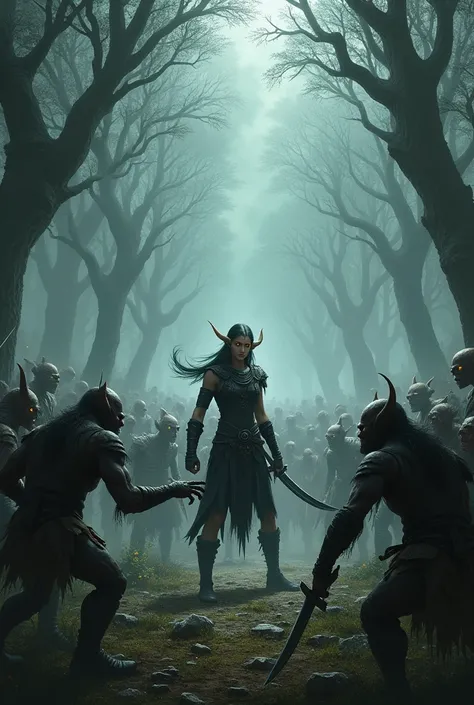 An elf from the dark Ones fighting the goblins