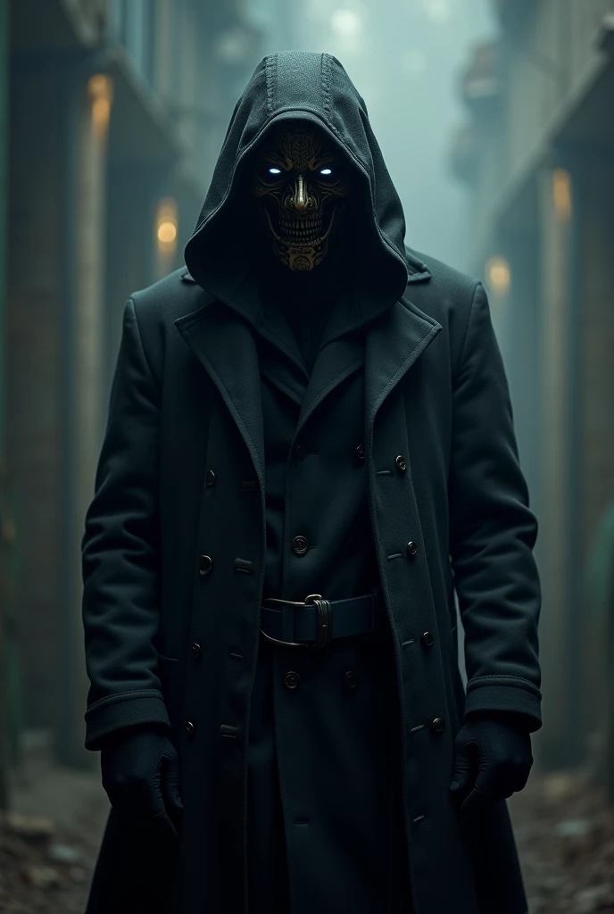 An unknown person with a mask and coat 