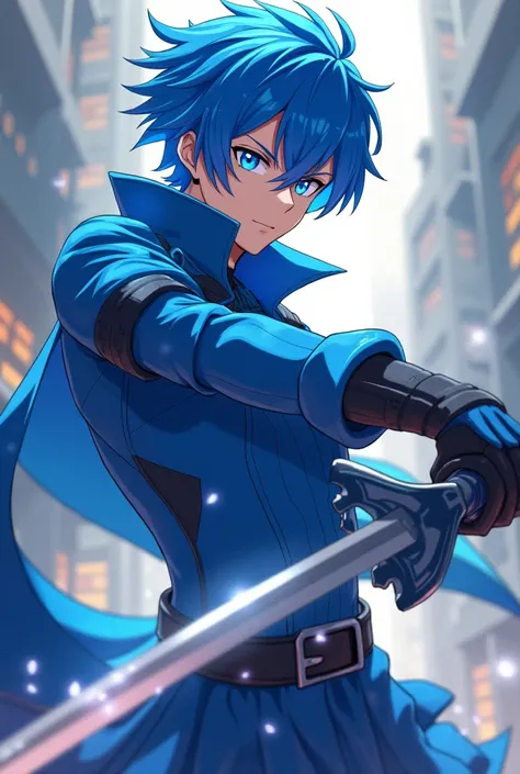  has a controller for the anime Dinazenon ,Manaka Hou ,male, blue hair,160cm,Dual Swords, blue costume,