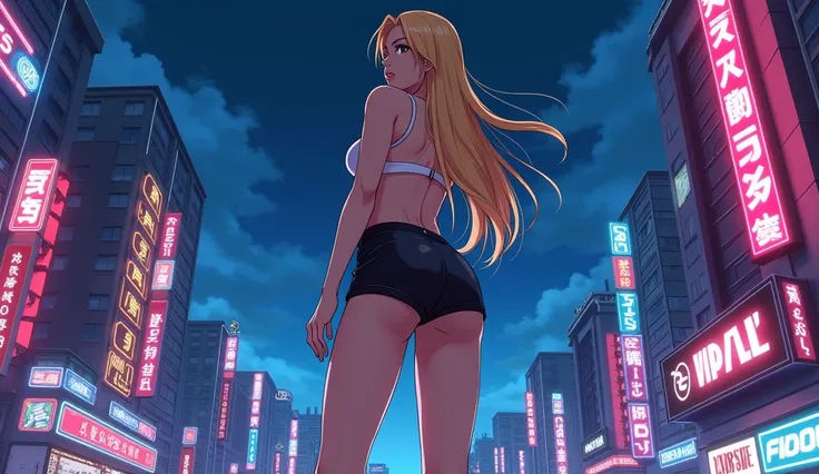 lets start with the night in the city background image is supposed to fit 16 :9
Blonde with big ass dressed in very short black shorts white boots air foorce 1 and white bra  rests on a mask of red opel and astra h in anime erotic style 
standing with her ...