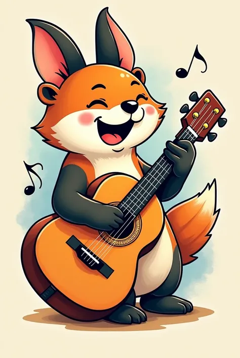 Happy animal tattoo with guitar