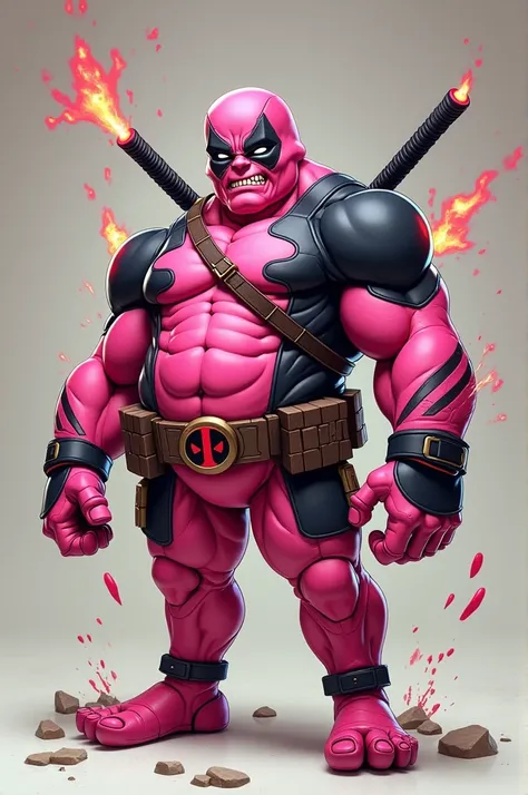 A comical and chaotic figure with Buu’s pink, stretchy body and Deadpool’s iconic red-and-black suit. His abilities include shape-shifting into hilarious forms while wielding energy weapons and making sarcastic quips.