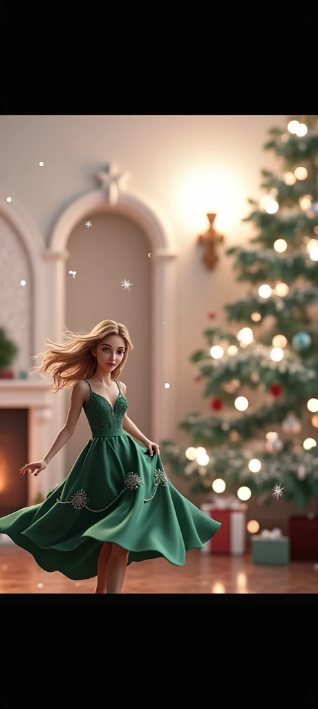 green dress,costume and christmas background