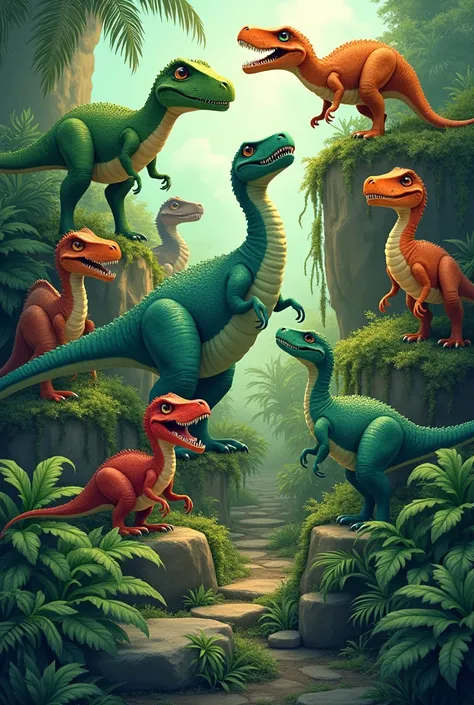 Image with all the letters of the alphabet in green dinosaur theme