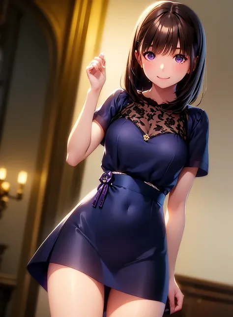     High Definition ,In 8K,  top quality ,  Details, semi-realistic anime , D-anime style ,  Smooth Anime CG  ,  one girl,  19-year-old Japanese woman , ((Beauty)),  slim,modeling,(( antique)),(((dark brown dress ))),((( asymmetrical hairstyle ))),(( Maroo...