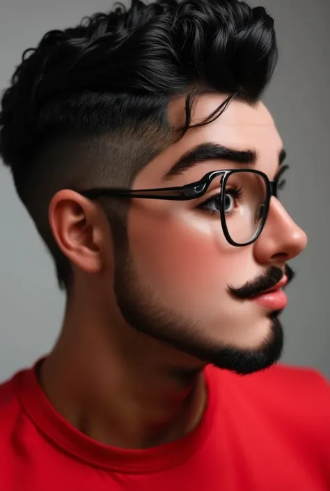  a close up of a man with a black haircut and a red shirt,  a stiletto inspired by Charles Alston , trending on dribble , rebirth,  fine line of hair , wavy hairstyle, sharp and soft , short black hair with gel, Detailed and accurate, smooth and sharp ,  s...