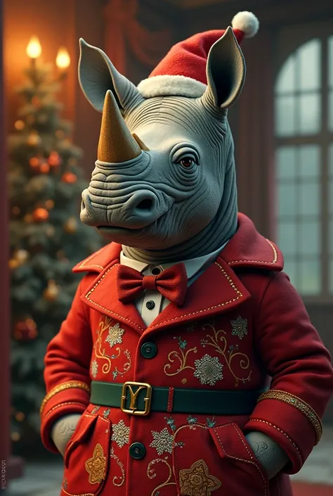 RHINO GENTLEMAN WEARS CHRISTMAS DRESS