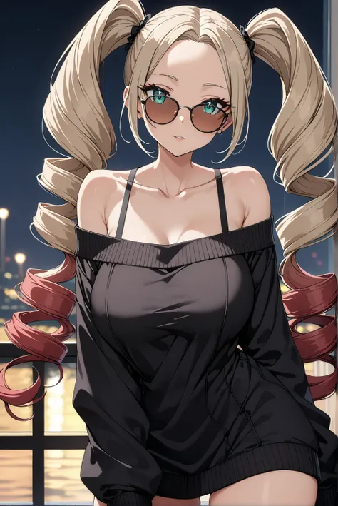 masterpiece, best quality, high quality, detailed, ultra detailed, hyper detailed, exquisite, insanely detailed, beautiful, FHD, Full-HD, 4K, 8k, 16k, highness, absurdness, 1 woman:1.4, ((sunglasses:1.4)), big breast, ((thin khaki hair:1.4)), red hair, gra...