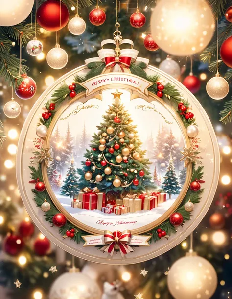 Merry Christmas greetings with fir branches and decorations, "Merry Christmas & Happy New Year", Christmas background image with lots of Christmas details, Blurred random background, Decorated Christmas Tree with Ornaments & Lights 🌟 💕 🎀, Lots of decorated...