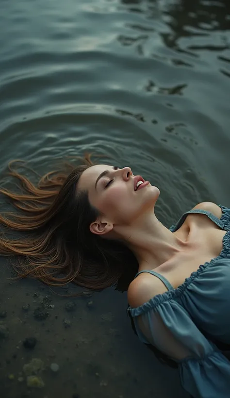 woman lying on the river bank crying