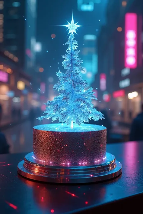 future的なクリスマスケーキ, future,  metallic ,  Christmas tree, hologram, Laser beam,  cyberpunk