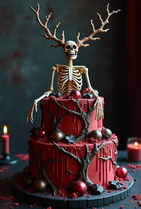 Nightmare Style Cake ,  Dark , Gothic, Skeleton, Red and Black,  Christmas Ornaments,  Eerie Smile 