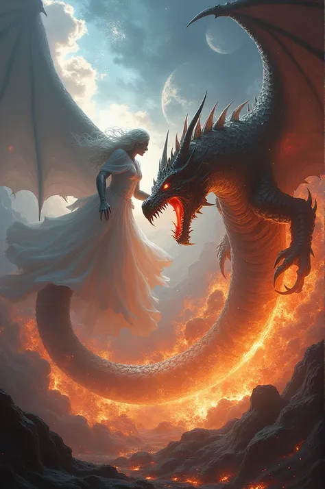 Dragon fighting god