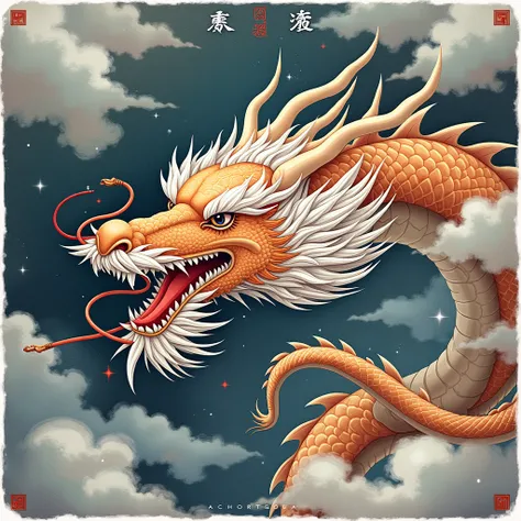 a close up of a dragon with a long tail in the clouds, an ultrafine detailed painting by Kanō Tanyū, shutterstock contest winner, fantasy art, majestic japanese dragon, china silk 3d dragon, chinese dragon, smooth chinese dragon, chinese dragon concept art...