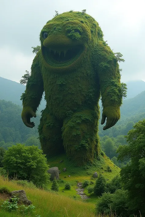  A giant decorated like a hill full of moss and vegetation , Standing. Its magnificent .  very huge 