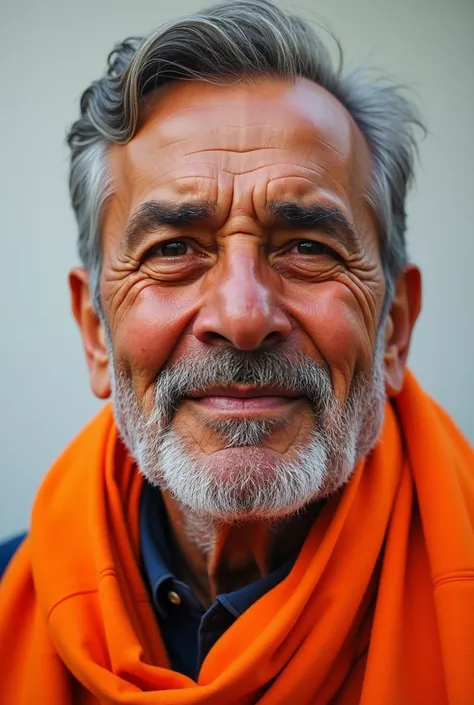 turkish man, football fan, portrait, orange cloth, emoutional, oil shiny skin, portrait