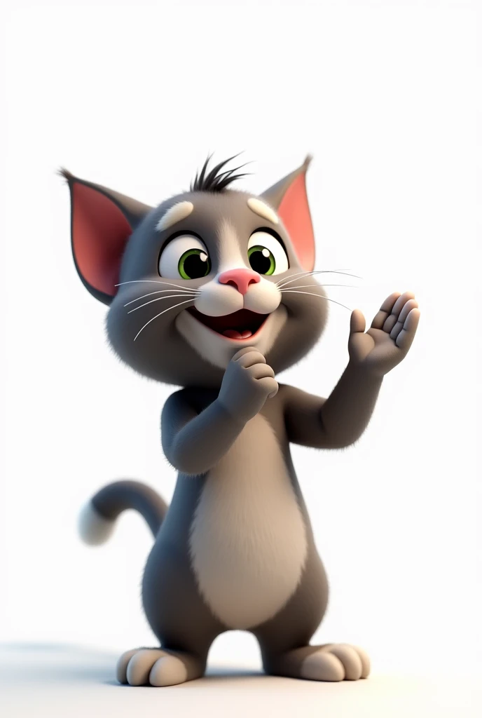 Create me a white image of talking Tom with his hands up thanking God