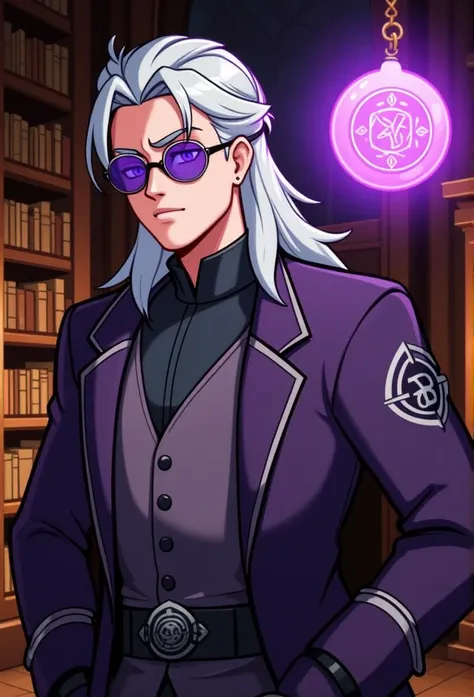 A dignified elderly man with a refined and noble appearance, depicted in a detailed 1990s anime style. His long, silver-streaked hair is neatly combed back, and his chiseled features exude wisdom and charisma. Despite his advanced age, his posture is uprig...