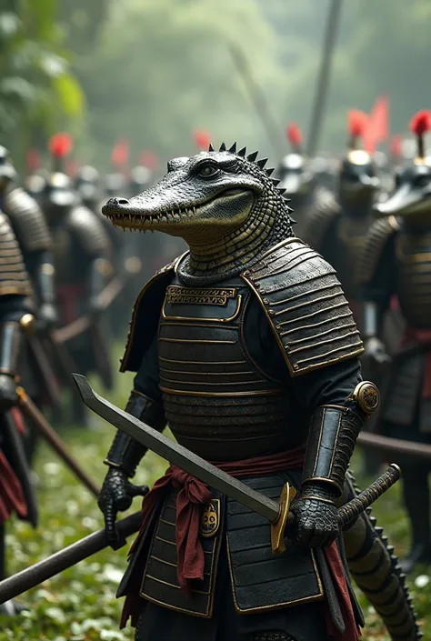 Battalion Army of Crocodile in samurai outfit