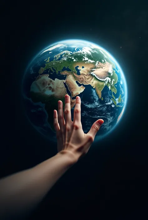 Hand touching planet Earth