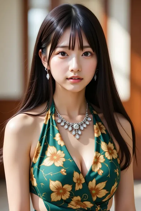 ((( 1 girl:1.3))), ((20 years old:1.3)), ( shes the smartest presidential secretary ), break (Surprised Smile:1.2), (( neat themed hairstyle :1.3,  side sweep hairstyle :1.4),  loose wavy hair, side-swept bangs), (( gorgeous stud necklace :1.2)), (( medium...