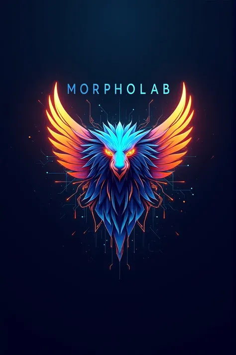 " Create a modern and creative logo for the channel Morpholab .  The letterM must be styled in a central way ,  incorporating elements of animal mergers ,  such as the combination of a lion and an eagle .  Use vibrant colors such as blue , orange and silve...