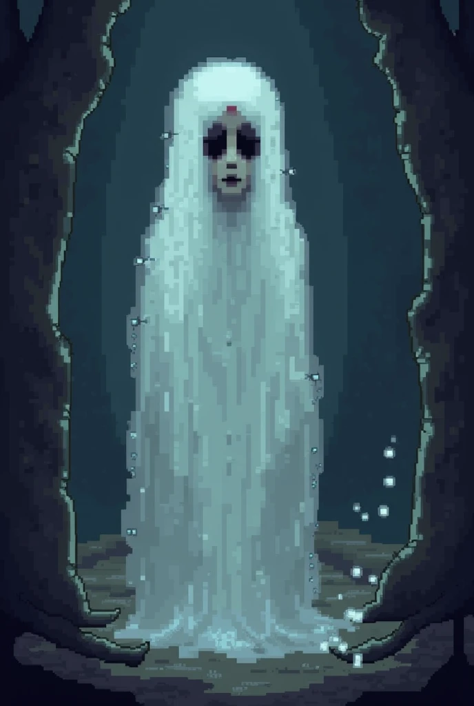 Create a pixel art of a sad ghost