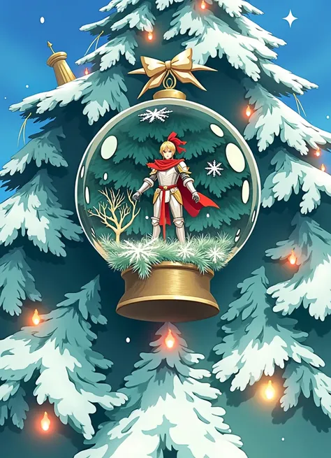 Place the knight Shiryū inside a red Christmas sphere to decorate a Christmas tree 