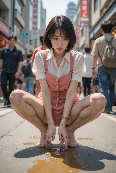 (Practical, photo-Practical,  are of the best quality, masterpiece), Detailed ,  very detailed , (The following photography, For the audience), , A Japanese character, (Half squat，You have to open your legs:1.5), ( wearing completely transparent waiter clo...