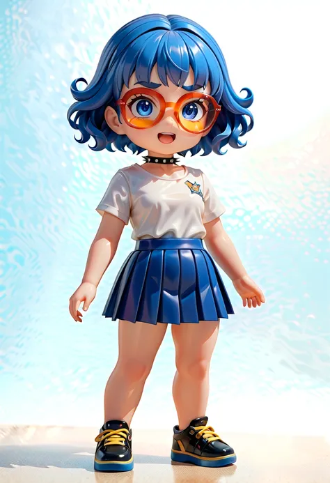 (Masterpiece, BestQuality:1.2), (hyperrealistic:1.1),(superrealistic:1.1), (8k,Photorealistic:1.2), (realistic:1.2),Cute wrapped in clear plastic, Chibi, darkblue hair, (short hair), ((wavy Hair)), slant eyes, ((thick eyebrows)), open mouth,((white school ...