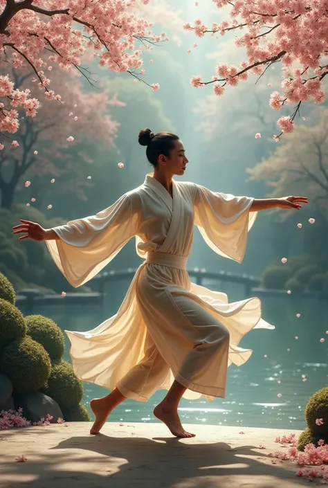 Alberto Gamero dancing in a Japanese garden 