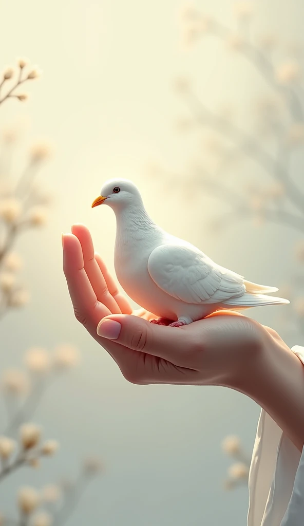 Hand holding a dove, symbolizing freedom."