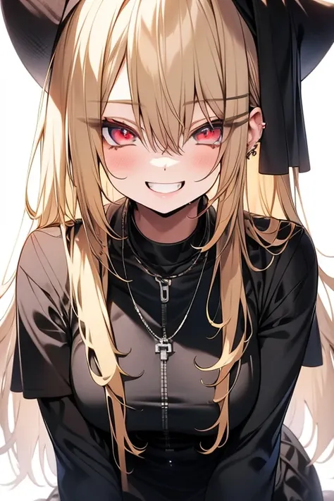 Anime,gal,blond hair,grin,eye makeup