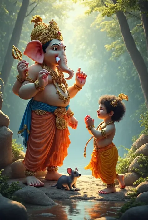 there is a small  standing next to a statue of an elephant, ganapati, ganesha, vinayak, ganesh, hindu gods, indian god, hindu god, hindu art, by Arthur Pan, big and small, beautiful image, 😃😀😄☺🙃😉😗, trending ，, hd wallpaper, adorable digital painting, by Da...