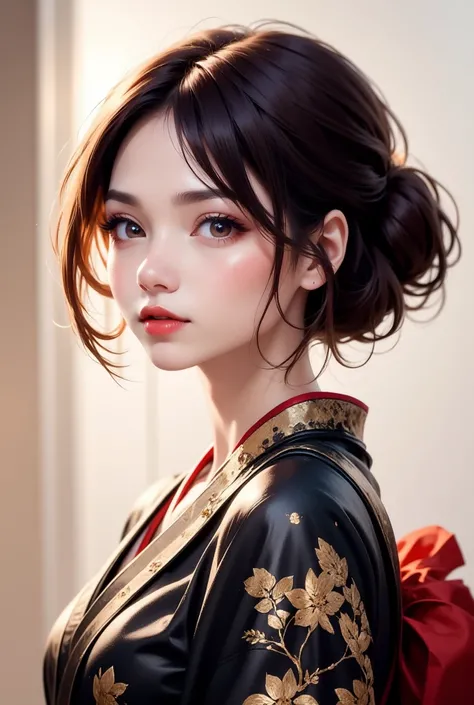  Top quality, masterpiece,  HD, 1 Girl,  beautiful perfect face,  Bob Cut , Japanese clothing, kimono, Detailed , Cinema-like feeling, 8K,  very detailed   