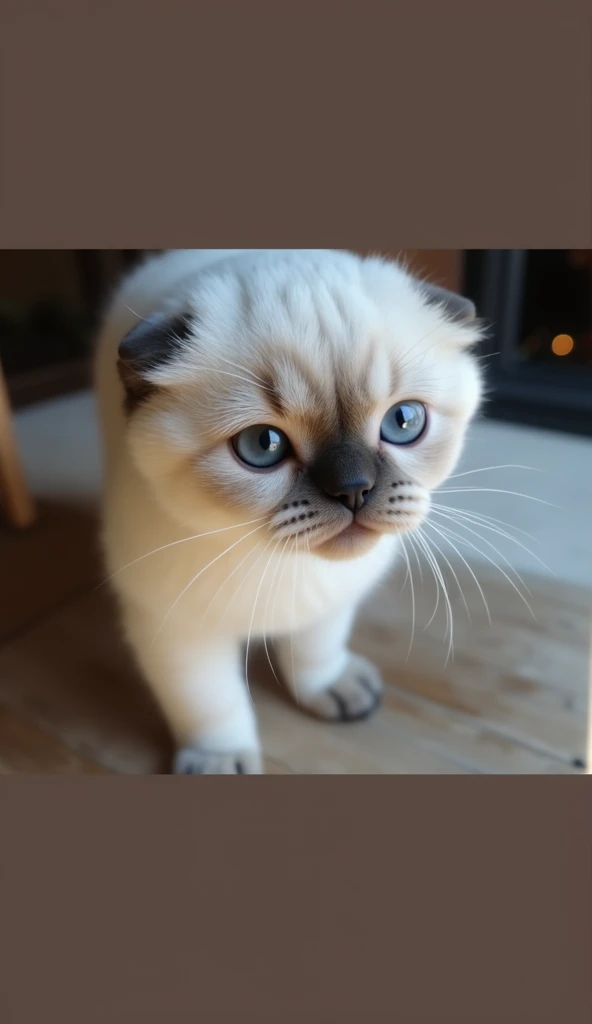 Young scottish fold seal point cat with Christmas clothes, and background with Christmas decoration 