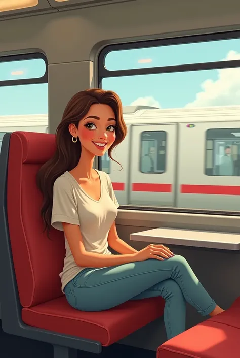 femme assise dans un train tgv  illustration dessin animé